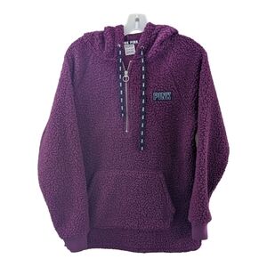 PINK Victoria's Secret plum Sherpa-like half zip hoodie,size XS